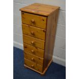 A TALL MODERN PINE CHEST OF SIX DRAWERS width 43cm x depth 43cm x height 113cm