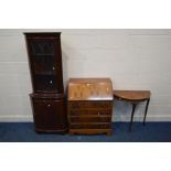 A YEWWOOD BUREAU with four drawers width 75cm x depth 45cm x height 99cm together with a mahogany