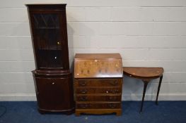 A YEWWOOD BUREAU with four drawers width 75cm x depth 45cm x height 99cm together with a mahogany