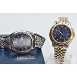 TWO GENTS SEIKO WRISTWATCHES, the first with a dark blue dial signed 'Seiko Kinetic SQ 100' with