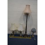 A PAIR OF BRASS AND SILVERED TABLE LAMPS an early 20th century brass column table lamp mahogany