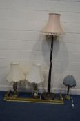 A PAIR OF BRASS AND SILVERED TABLE LAMPS an early 20th century brass column table lamp mahogany