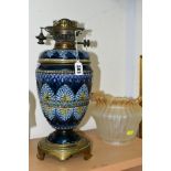 A HINKS & SONS LTD DOULTON STONEWARE OIL LAMP, removable Hinks No 2 Duplex burner fitted in a