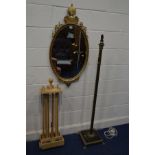 A BRASS AND MARBLE CORINTHIUM COLUMN STANDARD LAMP together with a mahogany standard lamp with shade