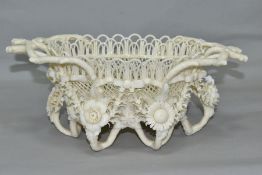 MID 20TH CENTURY BELLEEK PORCELAIN 5TH PERIOD FOUR STRAND RATHMORE BASKET, oval form with floral