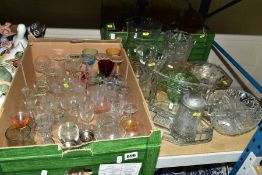 TWO BOXES AND LOOSE GLASS WARES to include a selection of Pall Mall drinking glasses, pressed