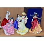 FIVE ROYAL DOULTON FIGURES, comprising 'Belle' Figure of Year 1996, HN 3703, 'Primrose' Flowers of