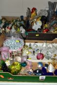 THREE BOXES OF ORNAMENTS TO INCLUDE, Swarovski animals - penguin, pig, snail, fox, pelican, duck,