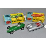 TWO BOXED CORGI TOYS RACING CARS, Lotus Mk XI Le Mans Racing Car, No 151, silver body, red interior,