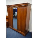 A CHERRYWOOD FRENCH MIRRORED THREE DOOR WARDROBE width 178cm x depth 59cm x height 195cm