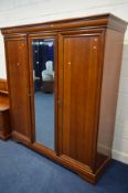 A CHERRYWOOD FRENCH MIRRORED THREE DOOR WARDROBE width 178cm x depth 59cm x height 195cm