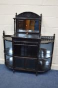 AN EDWARDIAN EBONISED VITRINE with double glass doors width 123cm x depth 35cm x height 125cm