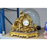 A 19TH CENTURY FRENCH ORMOLU MANTLE CLOCK with J. Marti & Cie movement, the body being decorated