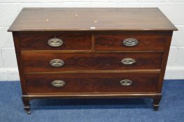 AN EDWARDIAN MAHOGANY CHEST OF TWO OVER TWO LONG DRAWERS width 123cm x depth 53cm x height 81cm