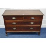 AN EDWARDIAN MAHOGANY CHEST OF TWO OVER TWO LONG DRAWERS width 123cm x depth 53cm x height 81cm