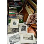 A BOX OF BOOKS, SEASHELLS, BOXED AND LOOSE CALENDARS, etc, including Jerry Ahern paperbacks, a