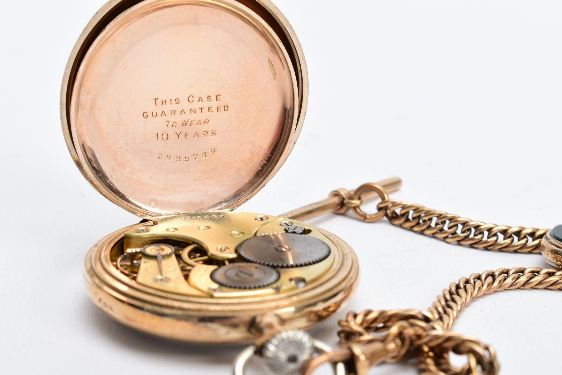 AN OPEN FACED GOLD PLATED OMEGA POCKET WATCH, white dial signed 'Omega', Roman numerals, seconds - Image 6 of 7