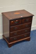 A SMALL MODERN MAHOGANY CHEST OF TWO SHORT OVER THREE LONG DRAWER width 63cm x depth 40cm x height