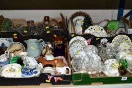 FOUR BOXES OF GLASSWARE AND CERAMICS, including a Duchess 'Greensleeves' pattern tea set for six