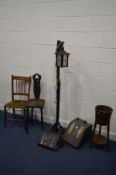 A QUANTITY OF OCCASIONAL FURNITURE include an oak adjustable hanging lantern period mahogany