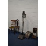 A QUANTITY OF OCCASIONAL FURNITURE include an oak adjustable hanging lantern period mahogany