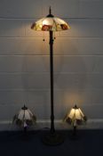 A TIFFANY STYLE STANDARD LAMP stained circular shade with roses diameter 44cm x height 165cm