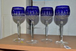 A SET OF FOUR WATERFORD CRYSTAL CLARENDON COBALT BLUE HOCK GLASSES (4)