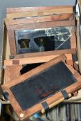 EIGHT MAGIC LANTERN SLIPPING SLIDES, various comic subjects, one with sellotaped repair, another