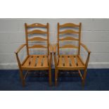 A PAIR OF ERCOL ELM LADDERBACK CHAIRS (no seat pads)