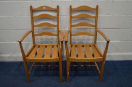 A PAIR OF ERCOL ELM LADDERBACK CHAIRS (no seat pads)