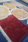 EIGHT VARIOUS RUGS include five various Chinese rugs or various shapes a large red rug etc (8)