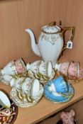 A GROUP OF ROYAL CROWN DERBY VINE PATTERN COFFEE WARES, comprising a white and gilt coffee pot (
