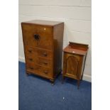 AN EDWARDIAN MAHOGANY AND CROSSBANDED SINGLE DOOR POT CUPBOARD together with a walnut two door