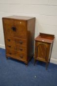 AN EDWARDIAN MAHOGANY AND CROSSBANDED SINGLE DOOR POT CUPBOARD together with a walnut two door