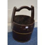 A STAINED WOOD AND COOPERED WATER BUCKET/PAIL
