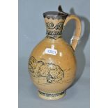 A DOULTON LAMBETH STONEWARE EWER, probably Hannah Barlow, with silver mounts, makers mark Richards &