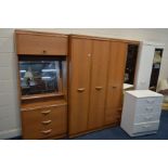 A MODERN THREE PIECE BEDROOM FITMENT overall width 230cm together with a white two door wardrobe and