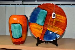TWO PIECES OF POOLE STUDIO POTTERY, LIVING GLAZE, 'Gemstones' pattern, comprising shallow dish,