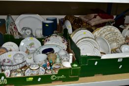 FOUR BOXES OF CERAMICS, CHRISTMAS DECORATIONS, ETC, including a small quantity of Limoges '