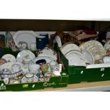 FOUR BOXES OF CERAMICS, CHRISTMAS DECORATIONS, ETC, including a small quantity of Limoges '