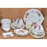 A ROYAL CROWN DERBY POSIES PATTERN PART TEA SET, etc, comprising six cups, five saucers, six tea