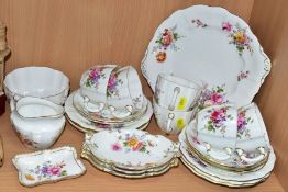 A ROYAL CROWN DERBY POSIES PATTERN PART TEA SET, etc, comprising six cups, five saucers, six tea