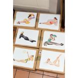 SIX BOXES OF GLAMOUR PIN UP PRINTS, of scantily clad female figures in provocative poses, signed