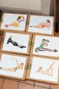 SIX BOXES OF GLAMOUR PIN UP PRINTS, of scantily clad female figures in provocative poses, signed