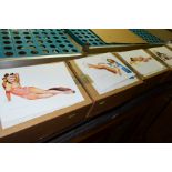 SIX BOXES OF GLAMOUR PIN UP PRINTS OF FEMALE FIGURES, scantily clad and in provocative poses, signed