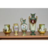 THREE PIECES OF ROYAL CROWN DERBY IN NEED OF RESTORATION AND TWO OTHER CERAMIC ITEMS, comprising a
