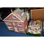 A WOODEN DOLLS HOUSE, modelled as a modern detached house named 'Avon Lea' two storey house with