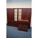 THREE MAHOGANY DOUBLE DOOR WARDROBES one with glazed doors width 89cm x depth 61cm x height 210cm (