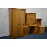 A MODERN PINE DOUBLE DOOR WARDROBE width 92cm x depth 57cm x height 181cm together with a pine