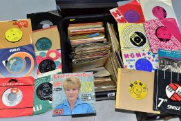 A TRAY CONTAINING OVER ONE HUNDRED 7'' SINGLES FROM THE 1960'S TO 1980'S including Thin Lizzy,
